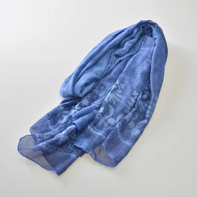 blue Новейшая Женская шаль из хлопка с цветочной вышивкой, шаль из пашмины, женский модный зимний шарф, шаль для хиджаба, мусульманская шаль - Цвет: blue