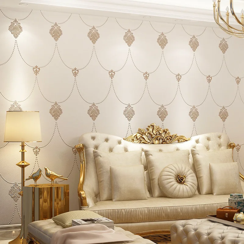 

Seamless Wall Cloth Living Room European Style Embroidery Non-Woven Wall 3D Embroidered Wall Covering Fabric Jacquard Bedroom Te