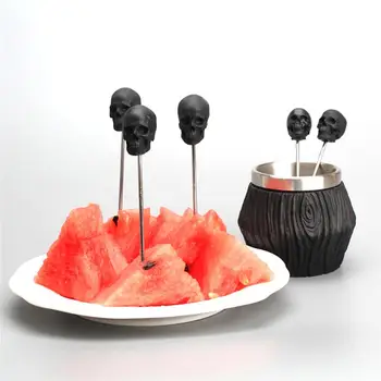 

Stainless Steel Skull Fork Dining Forks Creative Skeleton Cake Fruit Picks Ice-cream Topper Signs Party Supplies