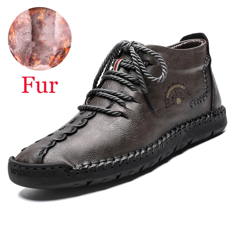 Gray with fur Лидер продаж; зимние мужские ботинки на меху; зимние ботинки; Мужская водонепроницаемая обувь на шнуровке; мужская повседневная обувь; ботильоны; большие размеры - Цвет: Gray with fur
