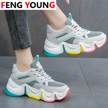 

Matching Rainbow Soles Non-slip Damping Sneakers Women Shoes Trend Women Platform Shoes DaD Shoes Mesh Breathable Color