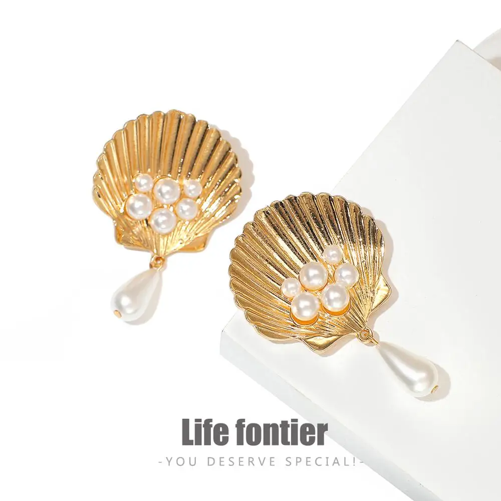 Женские серьги подвески с цветком Lifefontier золотистые геометрические натуральным