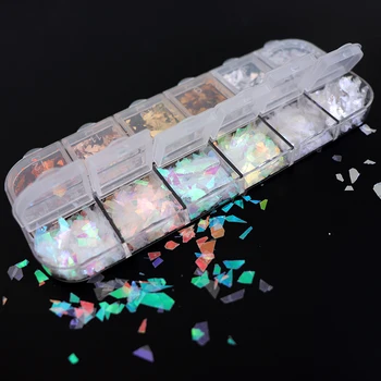 

12 Grids Irregular Nail Glitter Flakes Butterfly Sequins Maple Leaf Laser AB Sparkly DIY Nail art Decorations Set