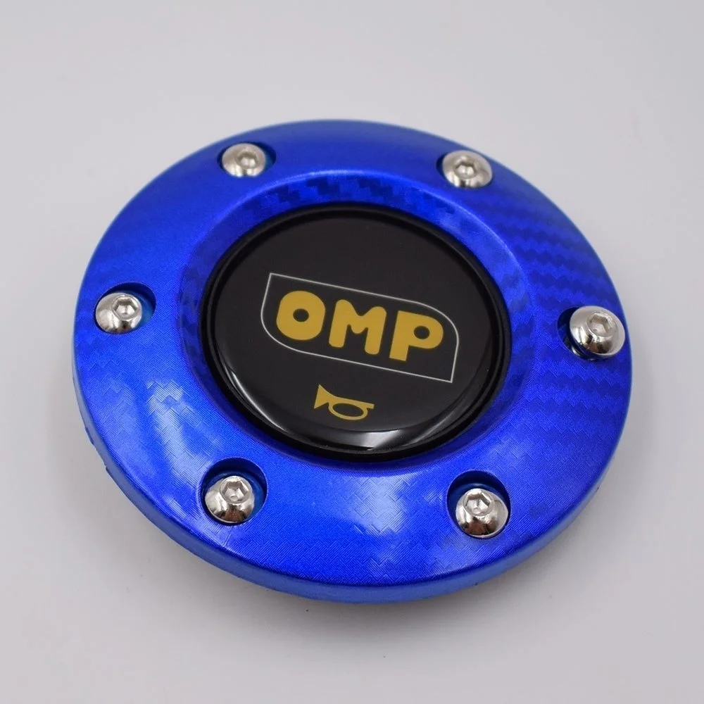Универсальный OMP автомобильный Стайлинг Черный/красный/синий гоночный автомобиль Руль Рог Кнопка+ углеродное волокно - Цвет: Blue