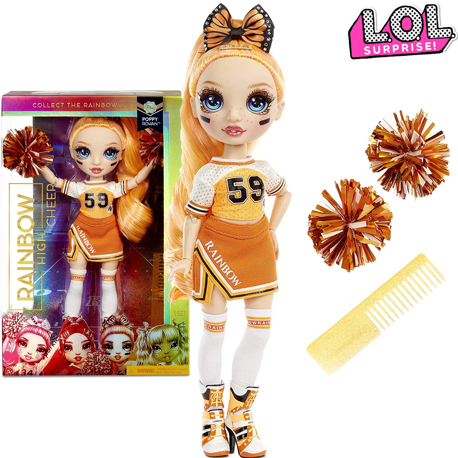 Great Gift for Kids 6-12 Years Old Orange Cheerleader Fashion Doll with 2 Pom Poms and Doll Accessories Rainbow High Cheer Poppy Rowan 