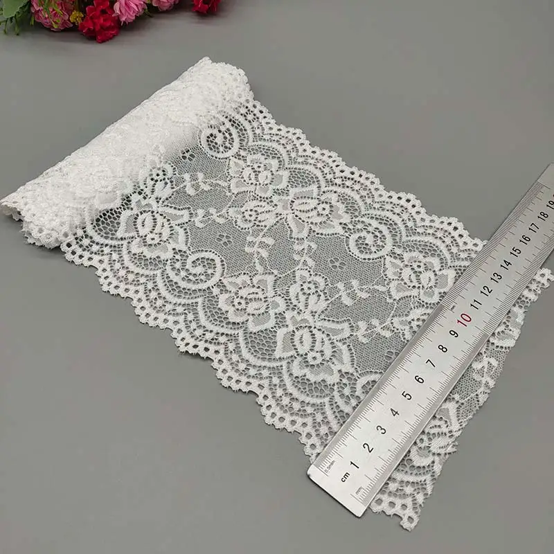 Lace Fabric 1Yard Flower Pattern 15CM Wide Elastic Lace Trim Ribbon Diy Craft Stretch