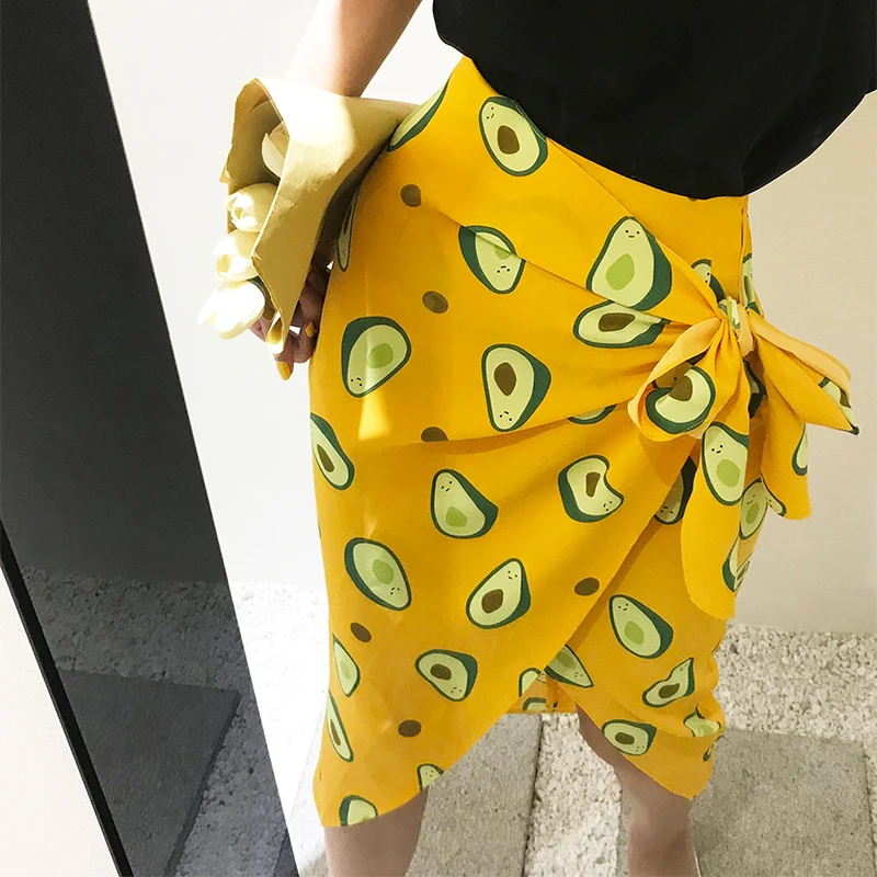 40-Летняя женская винтажная юбка с принтом авокадо желтого цвета, большие размеры с вырезом сердечком миди юбка-карандаш saia faldas