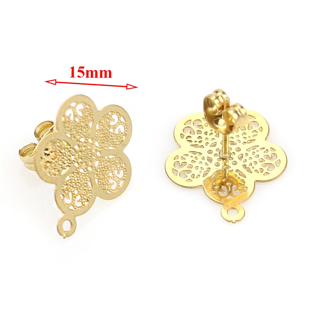 Style 2-gold Ретро Открытый Цветочный узор из нержавеющей стали богемные результаты серьги-гвоздики основные иглы пост Компоненты серьги DIY ювелирных изделий - Цвет: Style 2-gold