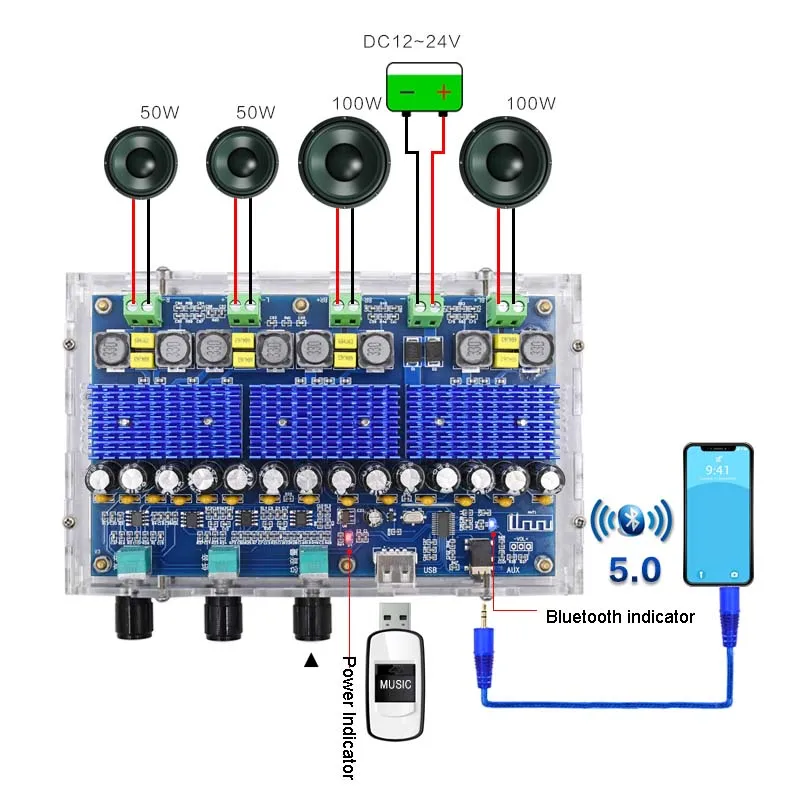 Lusya TDA3116D2* 3 Bluetooth 5,0 цифровой усилитель мощности доска четырехканальный двойной стерео 50 Вт* 2+ 100 Вт* 2 аудио усилитель T1089