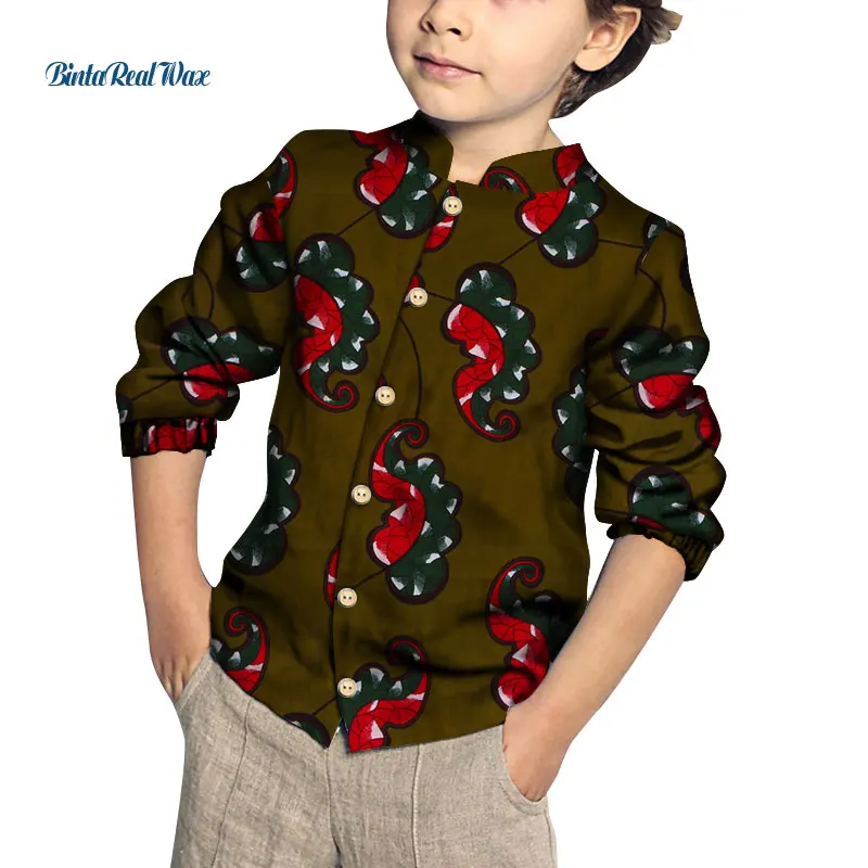 Fashion New Boy'S Heart Pattern Tops Bazin Riche African Wax Print Patchwork Cotton Shirt For Boys Children Kids Clothing Wyt384