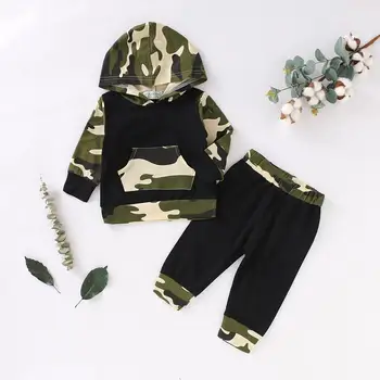 

PatPat 2020 New Spring and Autumn 2 pieces Baby Boy Awesome Camouflage Long-sleeve Hooded Top and Pants Set for Baby Boy