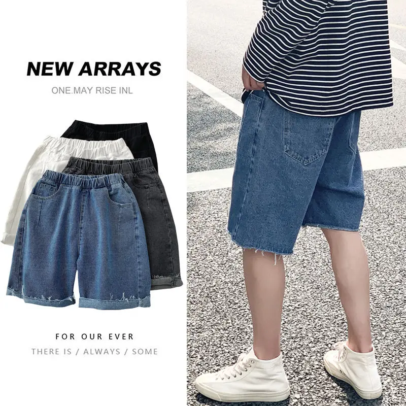 

Summer Denim Shorts Men's Fashion Solid Color Casual Retro Short Jeans Men Streetwear Wild Hip Hop Old Denim Shorts Mens S-XL