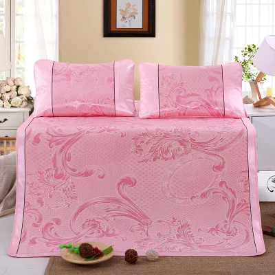 3PCS Ice silk mat jacquard mat 1.5 / 1.8 meters washable 2 pillowcases and 1 mat folding single double air conditioning K8-5