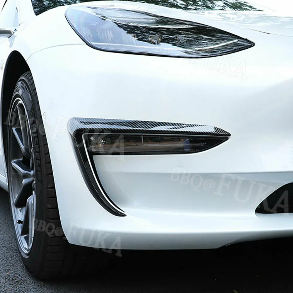 BBQ@ FUKA внешний автомобильный Стайлинг для Tesla модель 3- углеродное волокно, автомобильный передний противотуманный светильник, лампа для бровей, защитная накладка