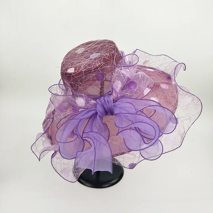 Новые Элегантные Свадебные шляпы для женщин, вуалетки, свадебная шапка, шапка с цветком, свадебные аксессуары, chapeau mariage - Цвет: Фиолетовый