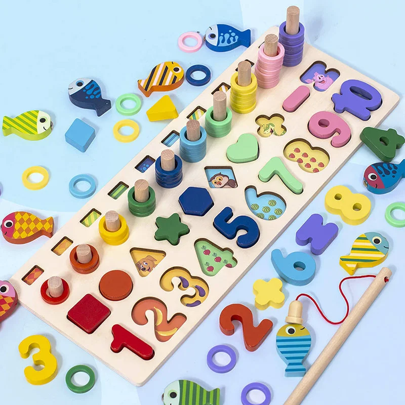 3D Wooden Toys Montessori Magnetic Fishing Digital Shape Matching Blocks Educational Toys For Children Busy Board Math Preschool 10