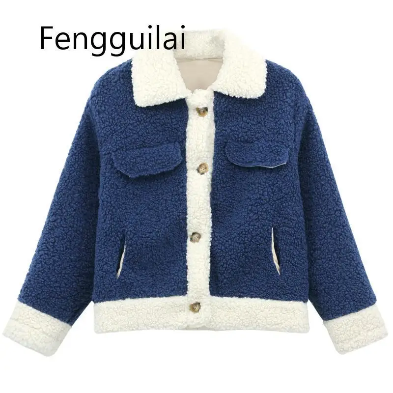 

FENGGUILAI Lambs Wool Coat Short Jacket Women's 2020 Autumn Winter New Style Loose Jacket Fold-down Collar Tops Versatile Fur