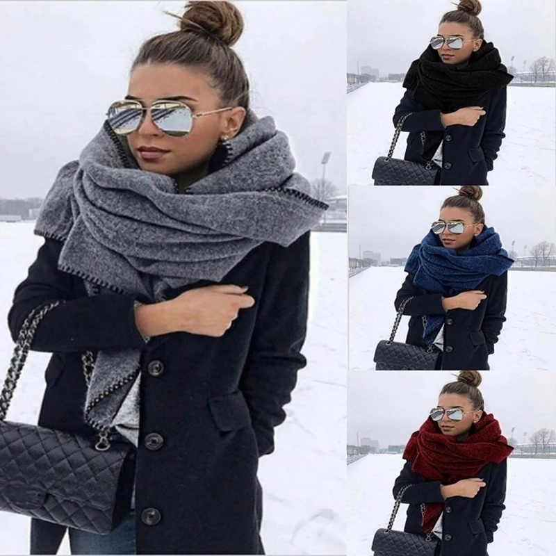 Winter Women Long Scarf Cashmere Fashion Warm Solid color Triangle Shawl Soft Wool Hot Sale hijab | Аксессуары для одежды