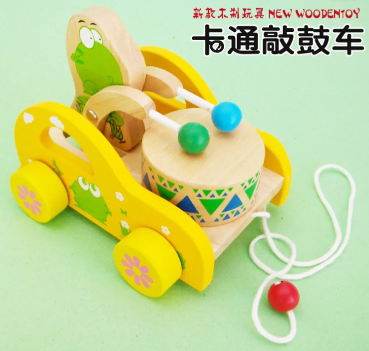 

Drums Beat Drag Animal CHILDREN'S Barrow Children Drag Cord Step Parent And Child Interactive Wooden Quality Toy Car