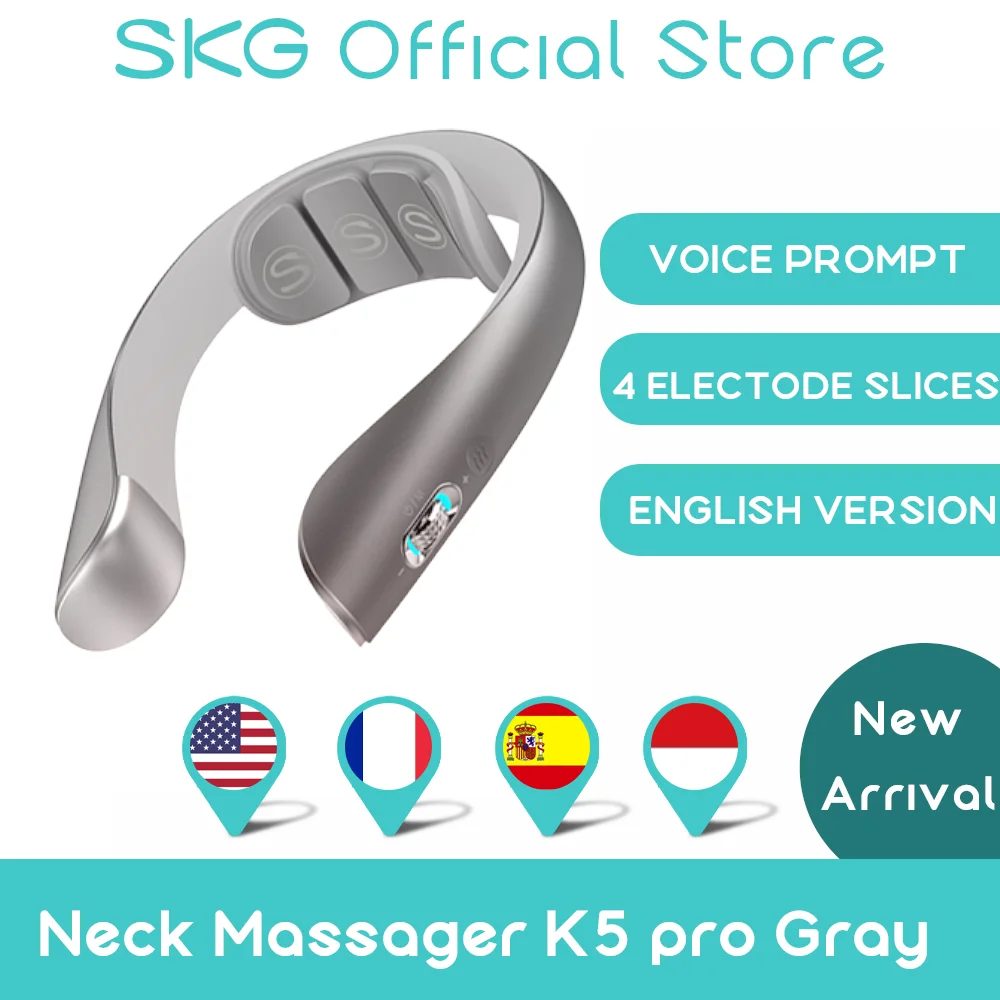 Массажер SKG для шеи k5 pro, английская версия, Электрический импульсный массажер для шеи, снятие боли, звуковые подсказки, нагрев, горячий компресс для рук