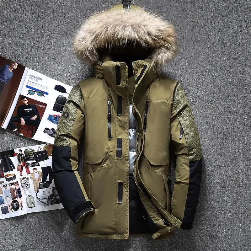 High Quality New Winter Down Jacket Men Real Fur Hooded Duck Down Jacket Long Thick Warm Casual Parka Outerwer 1798