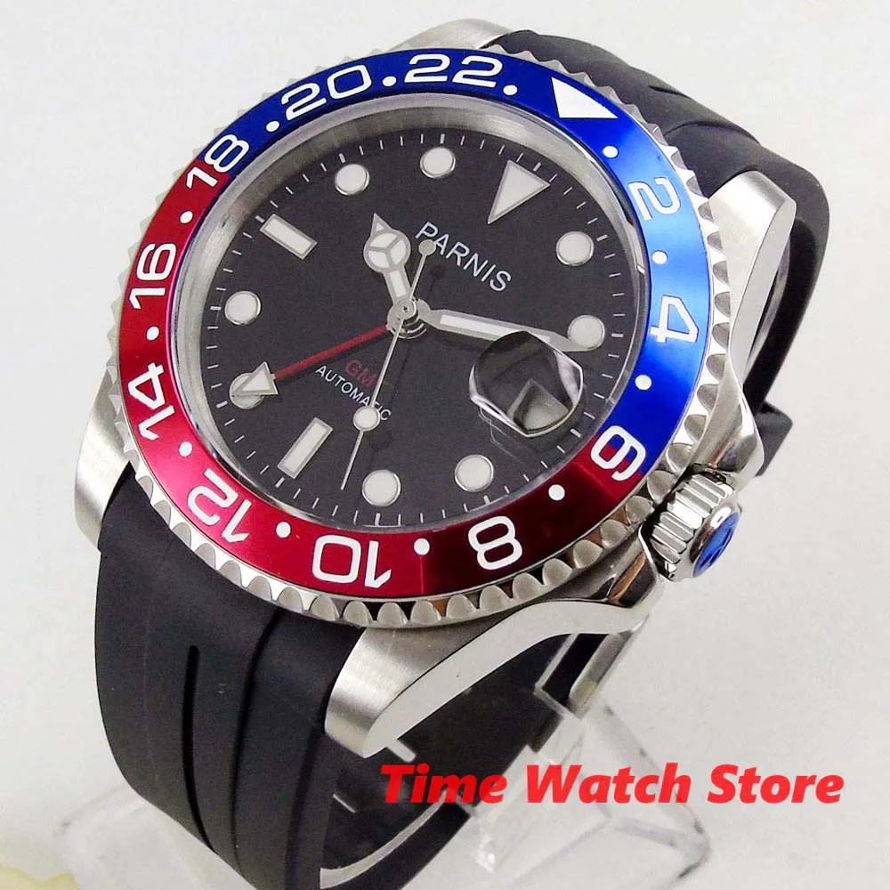 Мужские автоматические часы Parnis GMT 3804 40 мм сапфировое стекло водонепроницаемый