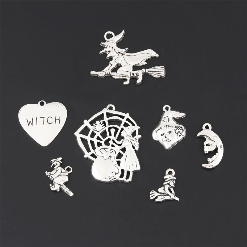 14 шт. микс серебряного цвета ведьмы с подвески метлой в подарок на Хэллоуин