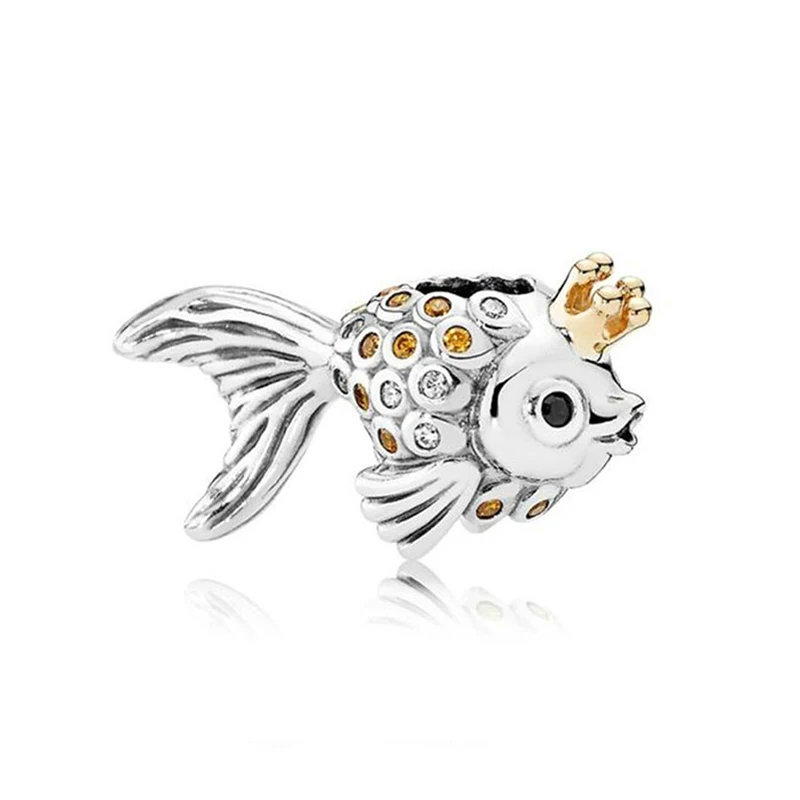 

Authentic 925 Sterling Silver Bead Gold Crown Fairytale Fish Charm Fit Original Women Pandora Bracelet Bangle Gift DIY Jewelry
