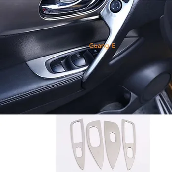 

Car Body Stainless Steel Door Window Glass Panel Armrest Lift Switch Button Trim Frame 4pcs For Nissan Qashqai 2016 2017 2018