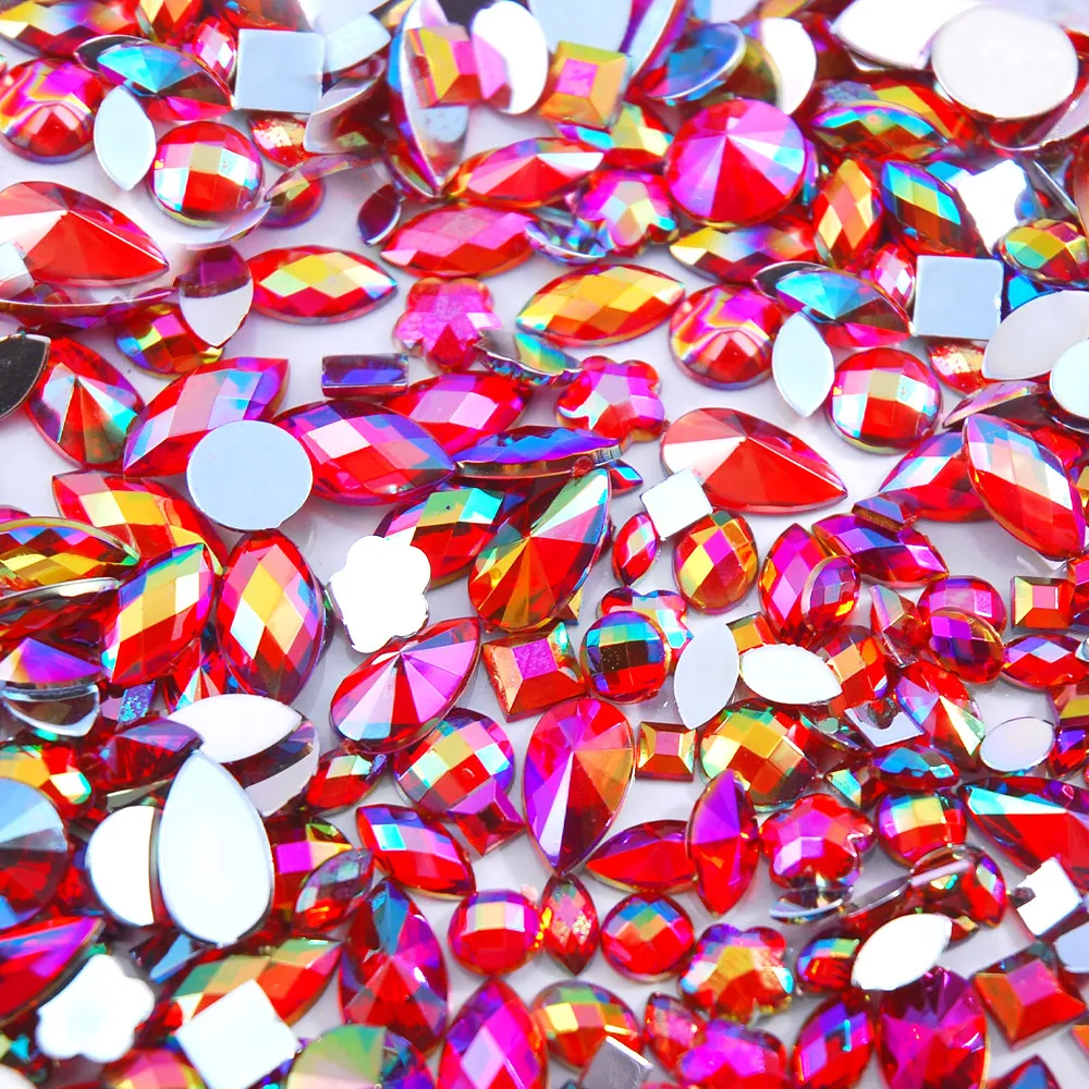 Sky Blue Glitter AB Nail Art Crystal Rhinestones - 300Pcs Mixed Shape Flat Back 3D Decoration Stones