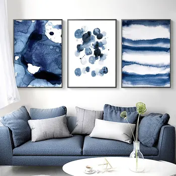 

Blue Watecolor Canvas Art Posters and Prints Abstract Painting Nordic Minimalism Wall Pictures for Living Room Modern Home Decor