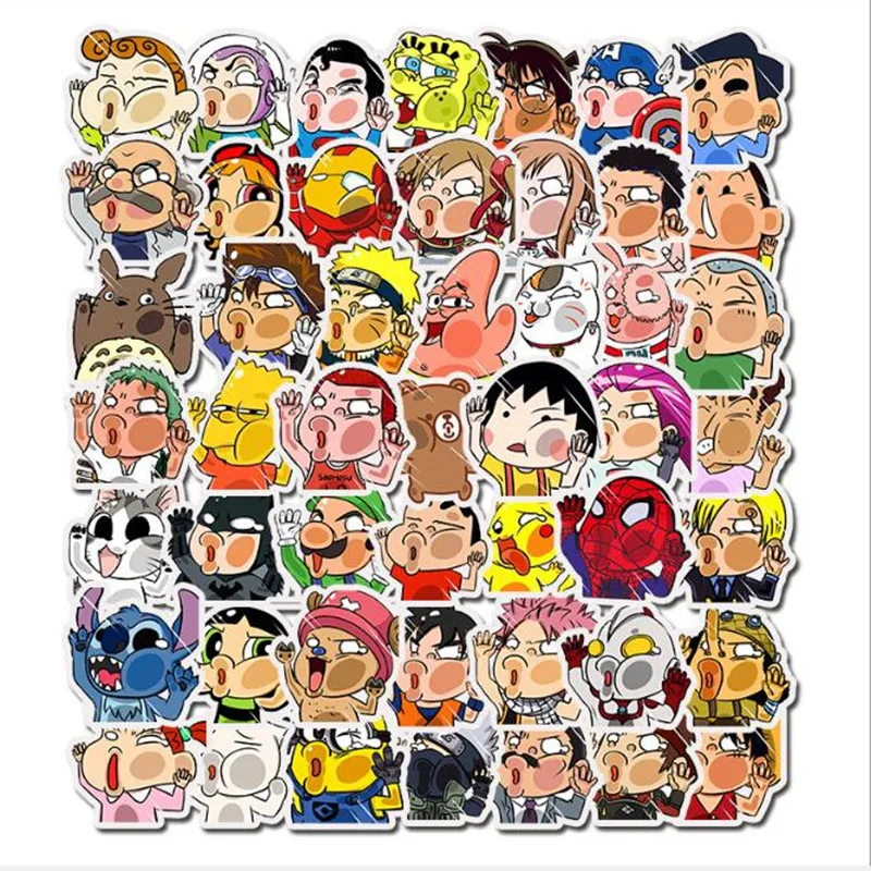 50 шт мультфильм милый забавный багаж стикер Водонепроницаемая Крышка для ноутбука Наклейка украшение книги детская игрушка наклейка велосипед Шуточный стикер - Цвет: Color Free