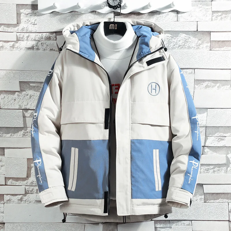 Winter New Style Men Casual Thick Cotton Coat Teenager Korean-style Popular Brand Fashion Printed Cotton Overcoat Men's