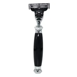 Classic Safety Razor for Men's Shaving with White Resin Handle and Triple - Blade Cartridge (Black razor)