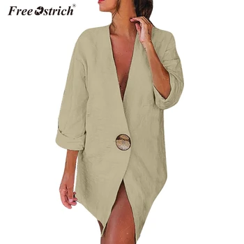 

Free Ostrich Autumn Coat Women Loose Jacket Female V Neck Single Button Long Sleeve Solid Casual Women Jacket N30
