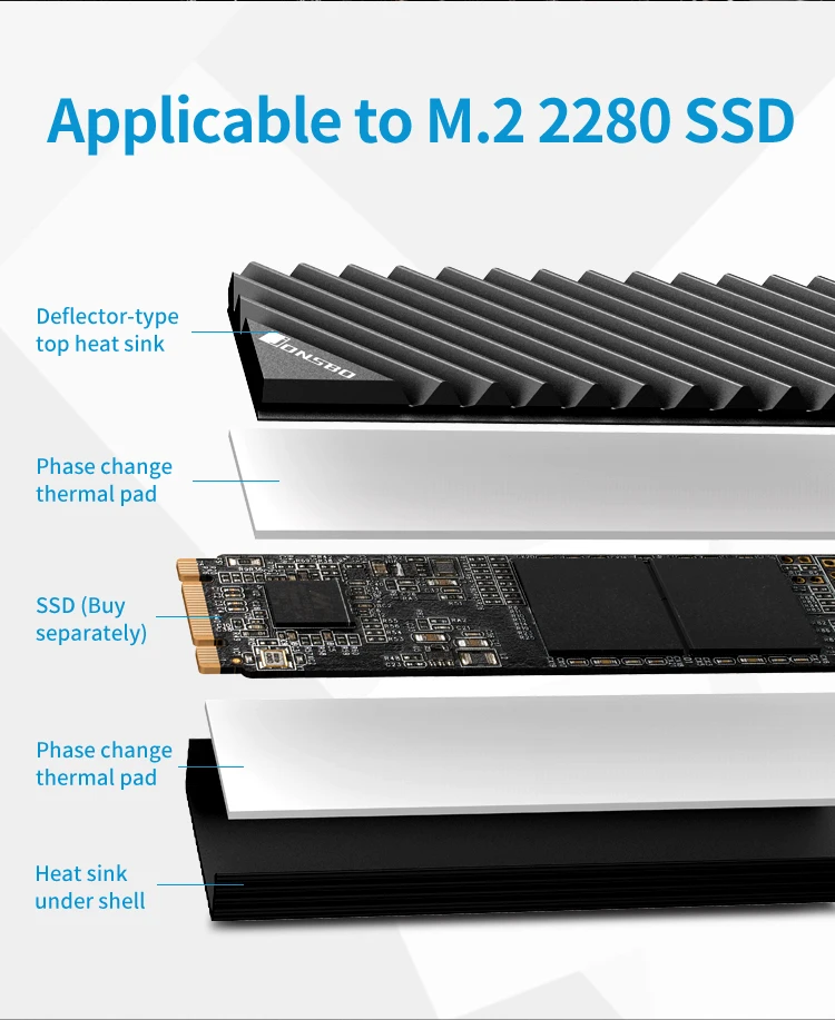 M.2 2280 Solid State Hard Disk Aluminum Heatsink with Thermal Pad for m2 Desktop