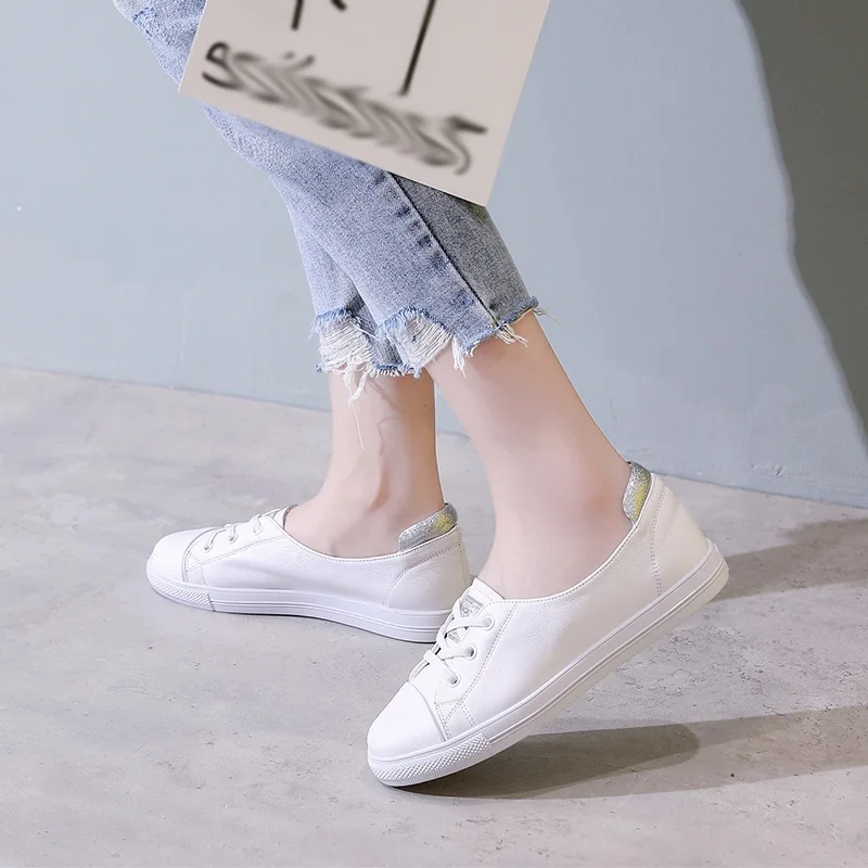 

Casual Shoes Women Flat inside And Pure Leather Macbook Single Shoes Shallow Mouth New Style Shoes Silver Tail White/silver Cowh