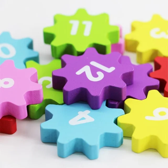 Kid Wooden Gear Block Multicolor Digital Clock Jigsaw Puzzle Kids Educational Toys for Children Gift 4