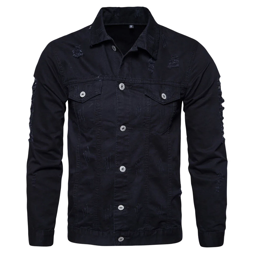 

Men Broken Jacket 2017 Autumn And Winter New Style Europe And America Men Solid Color with Holes Jacket outside