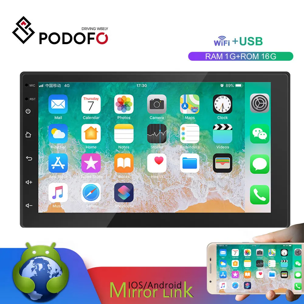 Podofo 2din 7 ''автомобильное радио Android мультимедийный плеер авторадио 2 Din