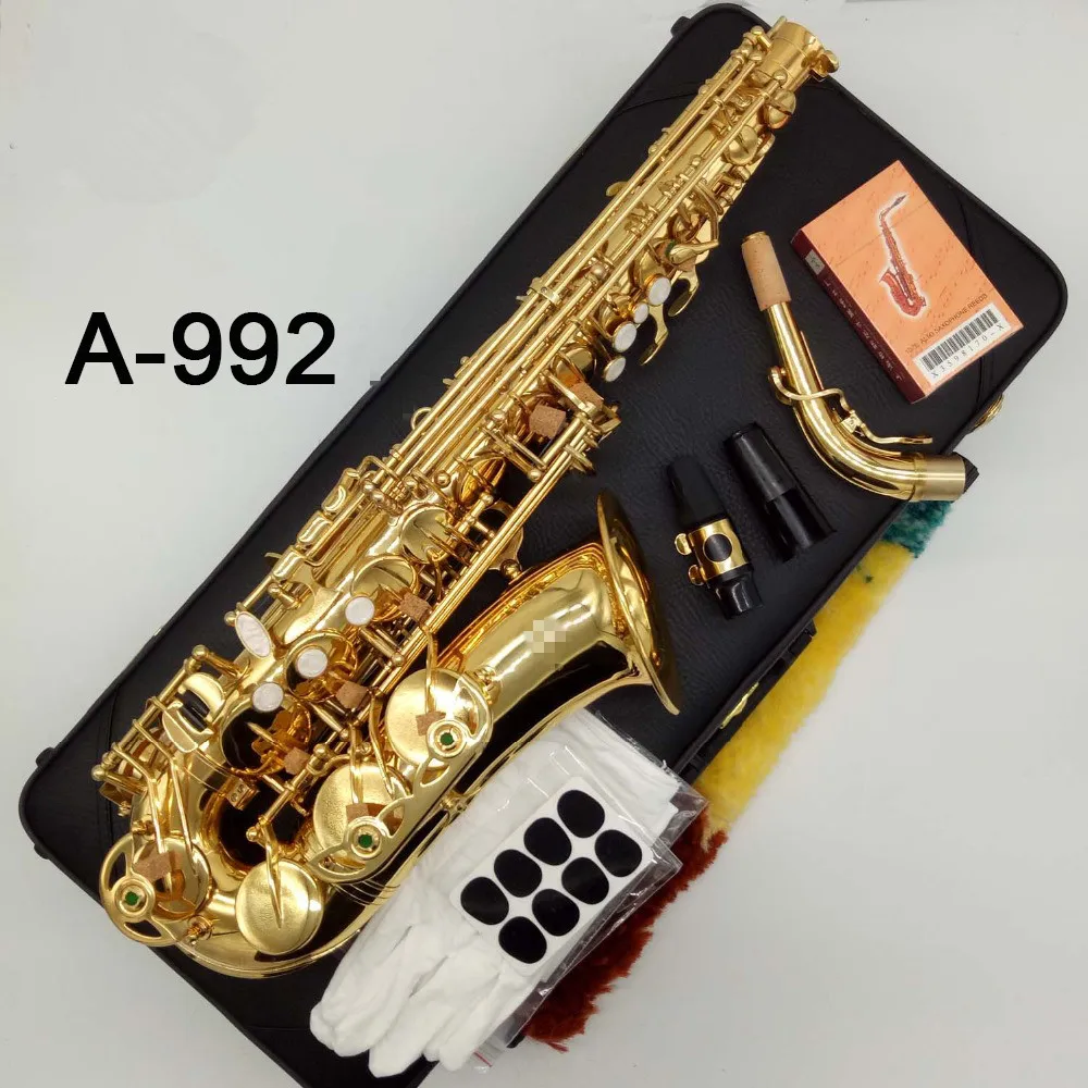 

2019 Brand New Saxophone Alto A-992 Eb Gold Lacquer Sax Alto Musical instrument Professional With Case free shipping