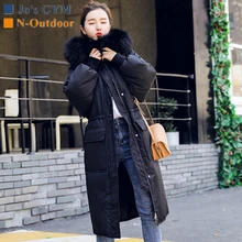 Новая уличная зимняя теплая белая куртка-пуховик на утином пуху, Женская ветрозащитная Спортивная длинная куртка с меховым воротником, модные куртки с капюшоном и несколькими карманами