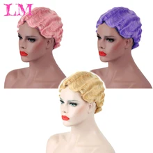 LiangMo Короткие вьющиеся парики для черных женщин ретро парик женский синтетический хиар палец волна парик косплей