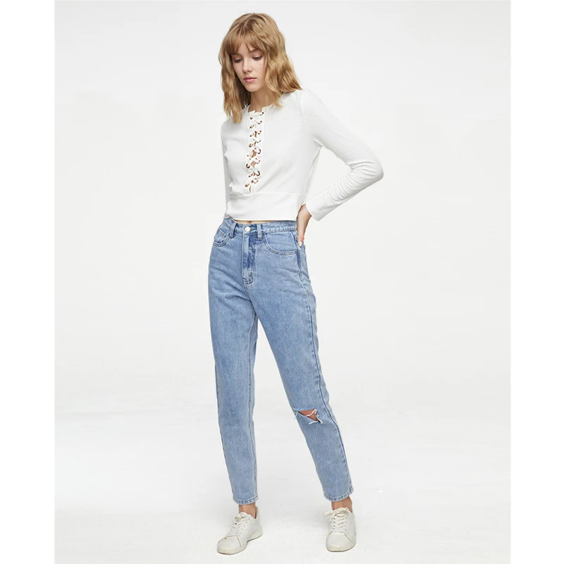 Light blue Женские джинсы на весну и осень, Модные свободные повседневные Широкие штаны, женские штаны, прямые джинсы с высокой талией, детские джинсы - Цвет: Light blue
