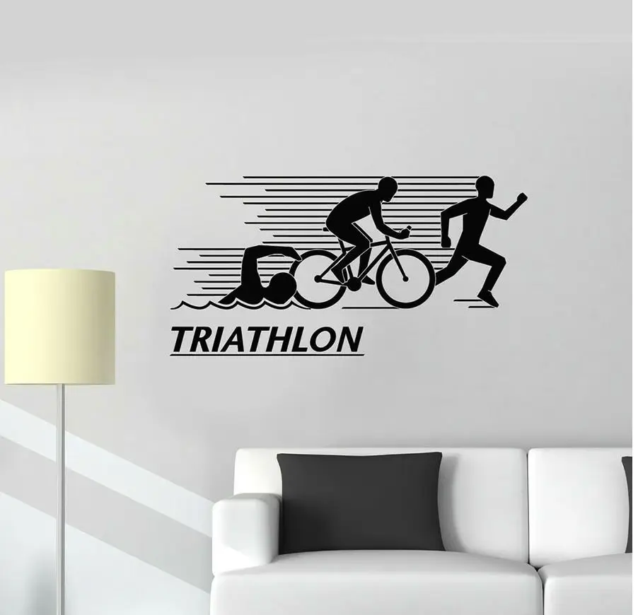 Wall Decal Athlete Triathlon Swimming Cycling Running Vinyl Window
