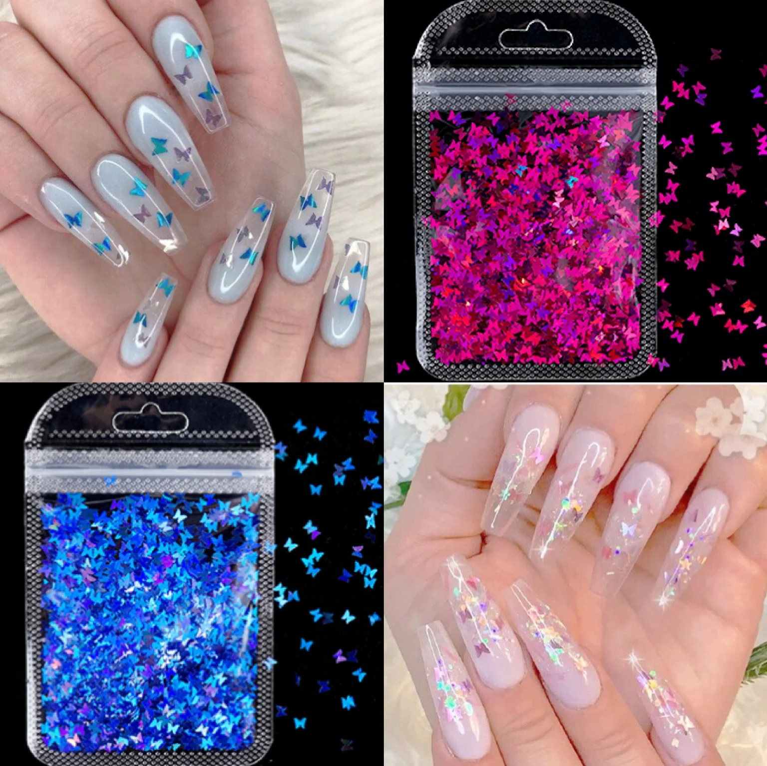 

3g Holographic Butterfly Nail Polish Glitter color changing Laser butterfly sequin Tips Polish Nail art Decorative Manicure