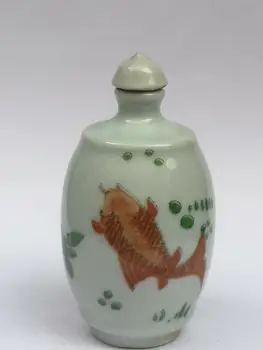 

YIZHU CULTUER ART Collection Old Chinese Famille rose Porcelain Painting Fish Flower Snuff Bottle Decoration Gift