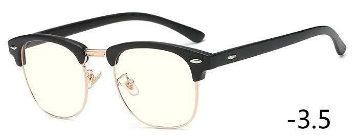 1-1,5-2-2,5-3-3,5-4-4,5 классические очки для близорукости женские мужские Оптические очки металлическая оправа для очков очки - Цвет оправы: Matt black -3.5