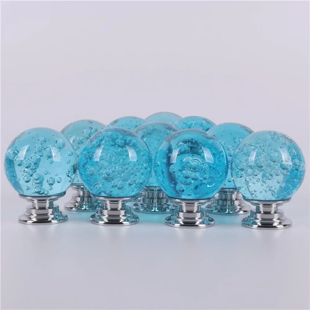 Kitchen Cabinet Knobs Crystal Round Bubble Glass Handle Decorative Cupboard
