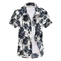 Palm Tree Printed Hawaiian Beach Shirt for Men 2019 Summer Short Sleeve 5XL Aloha Shirts Mens Holiday Vacation Clothing Chemise 1